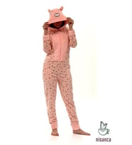 Kışlık Bayan Polar Peluş Tulum Pijama Takımı (Kırmızı)