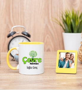 Çevre Mühendisi Sarı Kupa Bardak ve Sarı Mini Fotoğraf Çerçevesi