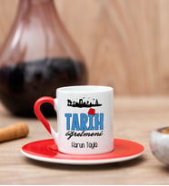 Tarih Öğretmeni Kırmızı Türk Kahvesi Fincanı