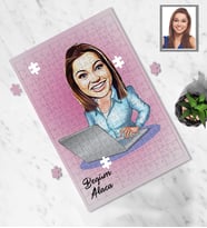 Kişiye Özel İş Kadını Karikatürlü A3 130 Parça Puzzle Bayan-7
