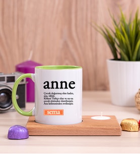 Anne Kelime Anlamı Ahşap Altlıklı Mumlu Yeşil Kupa Bardak