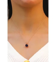 Lotus Çiçeği Safir Taşlı Gümüş Kolye