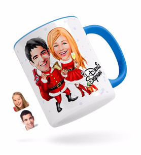 BK Gift Kişiye Özel Yeni Yıl Sevgililer Karikatürlü Mavi Kupa Bardak-3