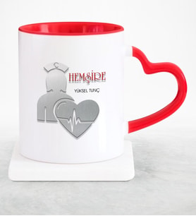 BK Gift Kişiye Özel Mesleki Hemşire Kırmızı Kalpli Kupa Bardak  4