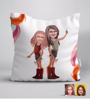 BK Gift Kişiye Özel Kız Kardeşler Karikatürlü Beyaz Yastık-5