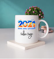 Sana Şans Getirsin 2021 Yılbaşı Hediyesi Kupa Bardak ve Taş Bardak Altlığı Seti