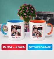 İkili Sevgiliye Sevgililer Günü Hediyesi 9 Kupa Bardak Mavi Turuncu