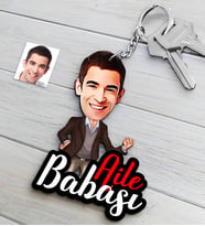 BK Gift Kişiye Özel Aile Babası Ahşap Karikatür Anahtarlık (Çok Renkli)