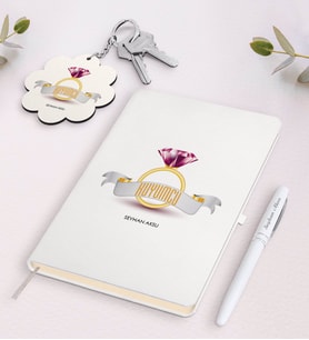 BK Gift Kişiye Özel Kuyumcu Beyaz Defter Kalem ve Anahtarlık Hediye Seti (Model 1)