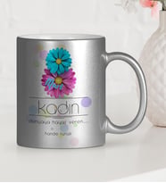 BK Gift Kişiye Özel Kadınlar Günü Temalı Gümüş Yaldızlı Kupa Bardak  9