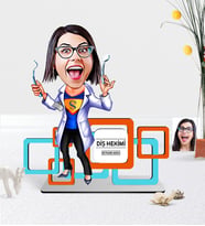 BK Gift Kişiye Özel Bayan Diş Hekimi Karikatürlü 3D Ahşap Masa İsimliği - 1