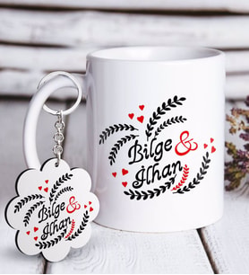 BK Gift Kişiye Özel Sevgililer Günü Beyaz Kupa ve Anahtarlık Hediye Seti-29 (Model 1)