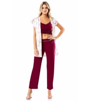 Loriva Büstiyerli Bordo Üçlü Penye Saten Pijama Takımı