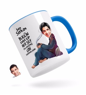 BK Gift Kişiye Özel Erkek Her Şey Yolundaymış Gibi Karikatürlü Mavi Kupa Bardak-2