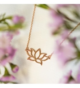 24 Ayar Has Altın Kaplama Lotus Çiçeği Kolye