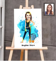 Kişiye Özel Dalgıç Karikatürlü Ahşap Tablo 30x47  Bayan-1