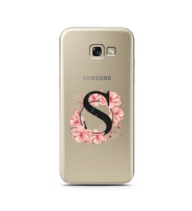 Pembe Çiçekli Harf Tasarım Süper Şeffaf Silikon Telefon Kılıfı Samsung A5 (2017)