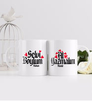 BK Gift Kişiye Özel Selvi Boylum Al Yazmalım Tasarımlı İkili Beyaz Kupa Bardak-3