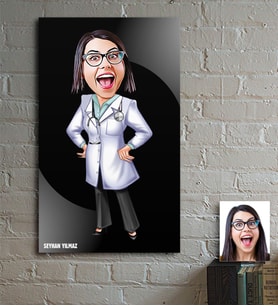 BK Gift Kişiye Özel Bayan Doktor Karikatür Ahşap Tablo - 3