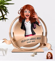 BK Gift Kişiye Özel Kadın Animasyon Karikatürlü 3D Ahşap Biblo Plaket-16 (Beyaz)