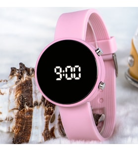 Açık Pembe Renk Silikon Kordonlu Led Bayan Kol Saati ST-303709