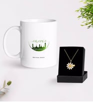 BK Gift Kişiye Özel Arapça Öğretmeni Beyaz Kupa ve Papatya Kolye Hediye Seti-2 (Model 1)