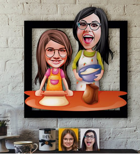 BK Gift Kişiye Özel Anne-Kız Karikatürlü 3D Ahşap Tablo-2