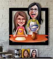 BK Gift Kişiye Özel Anne-Kız Karikatürlü 3D Ahşap Tablo-2