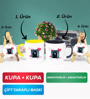 İkili Sarı Siyah Sevgiliye Sevgililer Günü Hediyesi 7 Kupa Bardak Anahtarlık