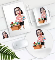 BK Gift Kişiye Özel Bayan Öğretmen Karikatürlü Defter Kalem Kupa Mouse Pad Seti-5 (Model 1)