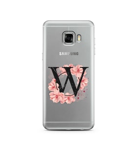 Pembe Çiçekli Harf Tasarım Süper Şeffaf Silikon Telefon Kılıfı Samsung C5   W-Ha
