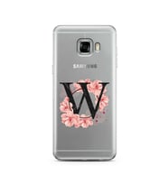Pembe Çiçekli Harf Tasarım Süper Şeffaf Silikon Telefon Kılıfı Samsung C5   W-Ha