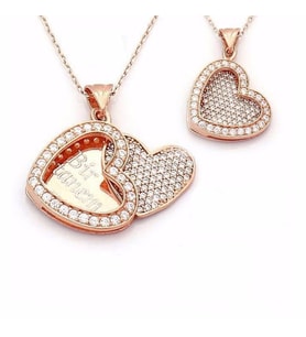 İsim Yazılı Kalpli Rose Model Gümüş Bayan Kolye