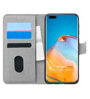 Microsonic Huawei P40 Pro Kılıf Fabric Book Wallet Gri