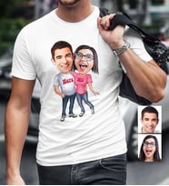 BK Gift Kişiye Özel Sevgililer Karikatür Beyaz Erkek Tişört  5