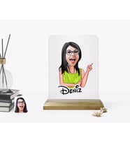 BK Gift Kişiye Özel Kadın Karikatürlü Ahşap Standlı Çerçeve-19 (Beyaz)