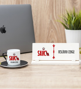 Savcı Siyah Türk Kahvesi Fincanı Ve Masa İsimliği Hediye Seti