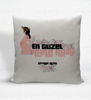 BK Gift Kişiye Özel En Güzel Anne Adayı Dekoratif Keten Yastık - 2 (Bej)
