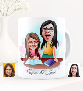 BK Gift Kişiye Özel Anne Kız Karikatürlü Beyaz Kupa Bardak - 1