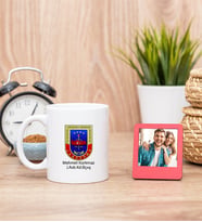Jandarma Amblemli Beyaz Kupa Bardak ve Kırmızı Mini Fotoğraf Çerçevesi