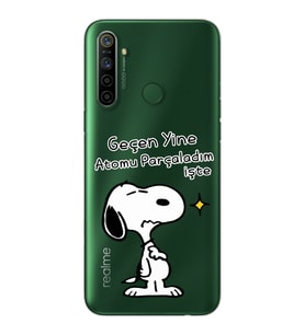 Snoopy Tasarımlı Süper Şeffaf Silikon Telefon Kılıfı Oppo Realmi 5i