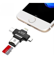 OTG Micro SD TF Kart Okuyucu 4 in1 iOS Mikro Type-C USB Siyah