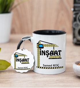 İnşaat Teknikeri Siyah Kupa Bardak Ve Anahtarlık Set
