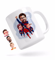 BK Gift Kişiye Özel Süper Baba ve 2 Çocuk Karikatürlü Beyaz Kupa Bardak