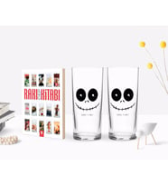 BK Gift Kişiye Özel Renkli Baskılı Sevimli Korkunç Yüz Tasarımlı İkili Rakı Bardağı ve Rakı Cep Kitabı Hediye Seti-1 (Model 1)