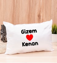 Sevgililere Özel İsim Yazılı Dikdörtgen Saten Yastık (Beyaz)