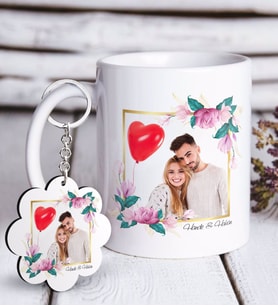 BK Gift Kişiye Özel İsimli Fotoğraflı Beyaz Kupa ve Anahtarlık Hediye Seti-30 (Model 1)