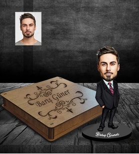 Kişiye Özel İş Adamı Karikatürlü Ahşap Biblo Kutulu Bay-6