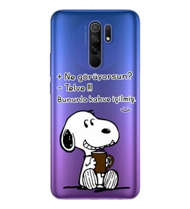 Snoopy Tasarımlı Süper Şeffaf Silikon Telefon Kılıfı Xiomai Redmi 9