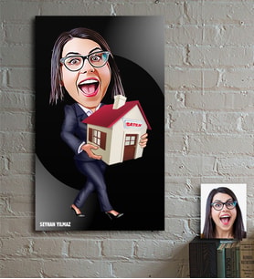 BK Gift Kişiye Özel Bayan Gayrimenkul Danışmanı Karikatür Ahşap Tablo - 2